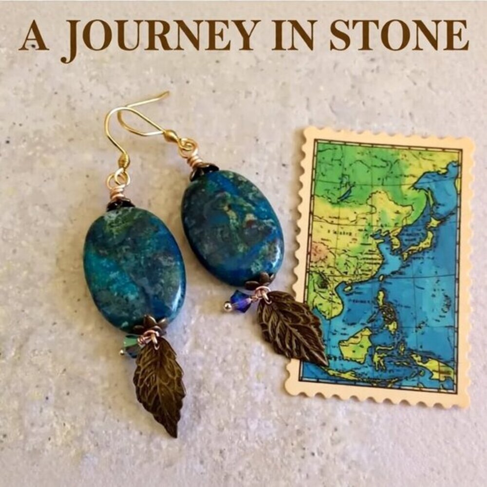 Unique Crazy Lace Agate Earrings - Blue Gray & Black - Mixed Metals Hardware